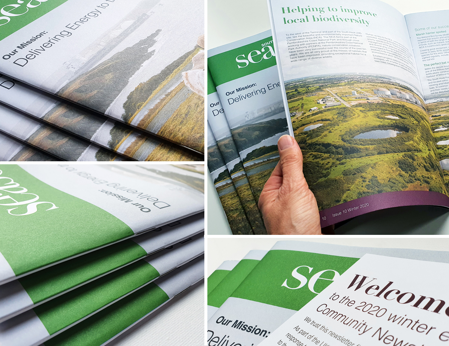 Magazine design and distribution with recycled stock and compostable wraps